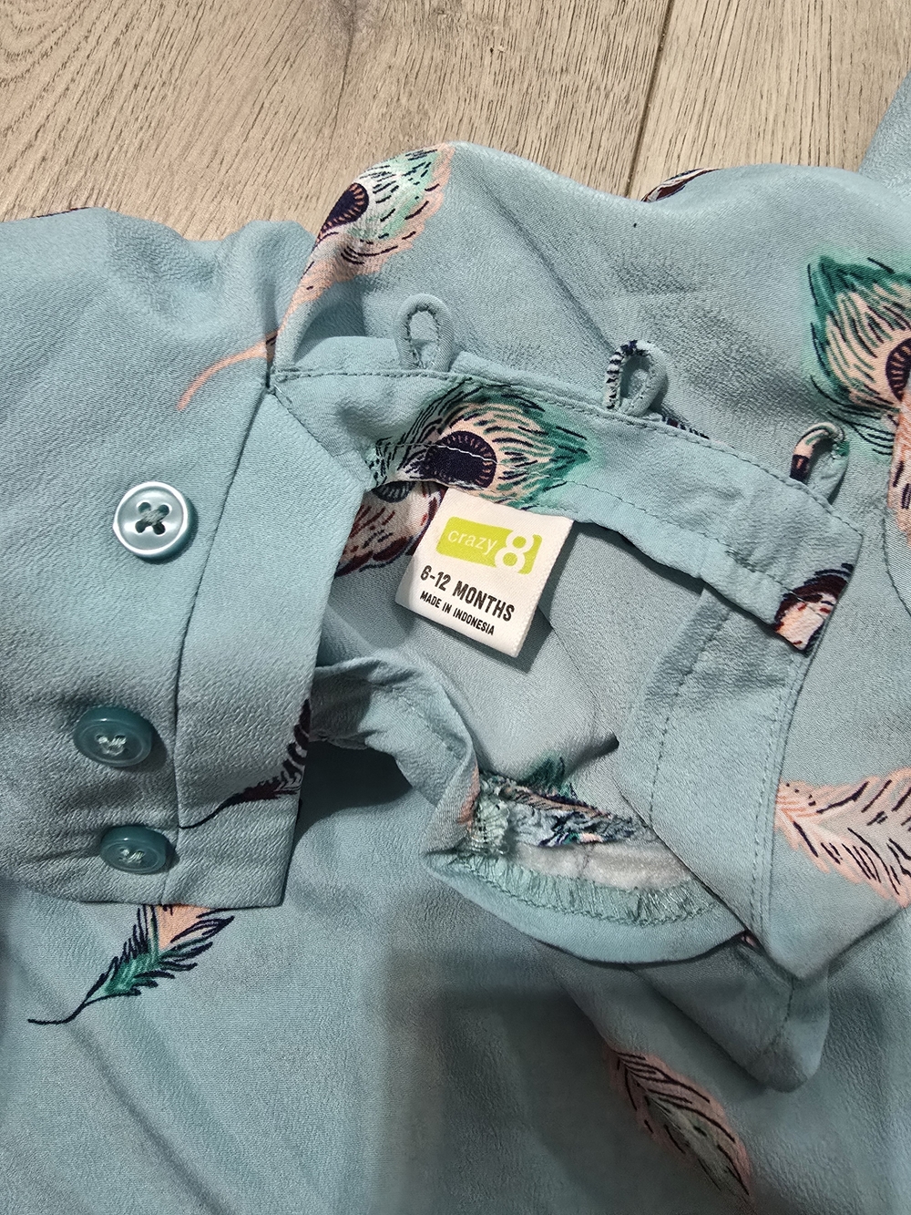 Crazy 8 Baby Girl Teal Peplum Top with Feather Print